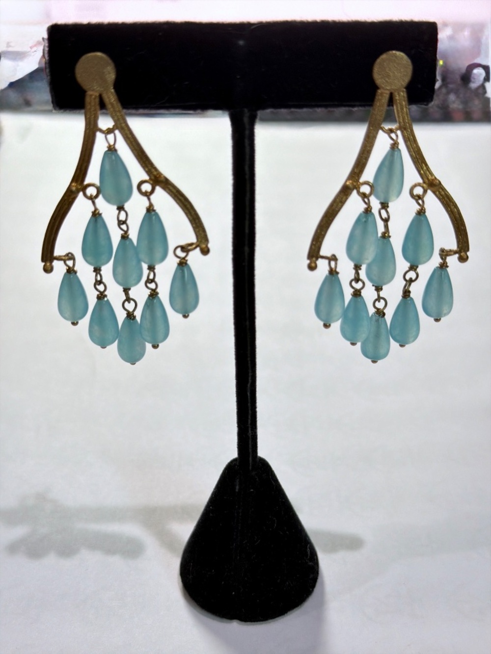 Rivka Friedman 18k Gold Clad Caribbean Blue Quartz Chandelier Earrings